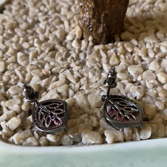 Vintages sterling opal amethyst leaf earring - Picture 2 of 4